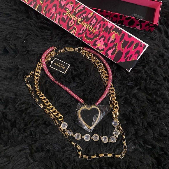Juicy Couture Statement Elegant Multi Layered Crystal Gold Chain Necklace NWT - Picture 1 of 7